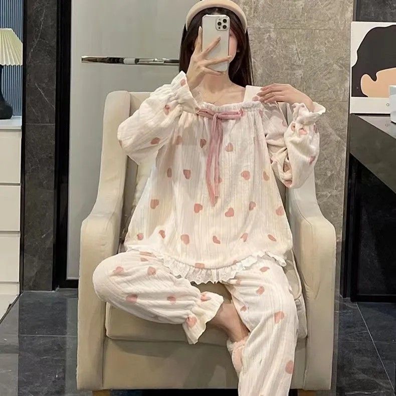 睡衣女秋冬長袖珊瑚絨冬季寬鬆加厚加絨保暖可愛法蘭絨套裝家居服