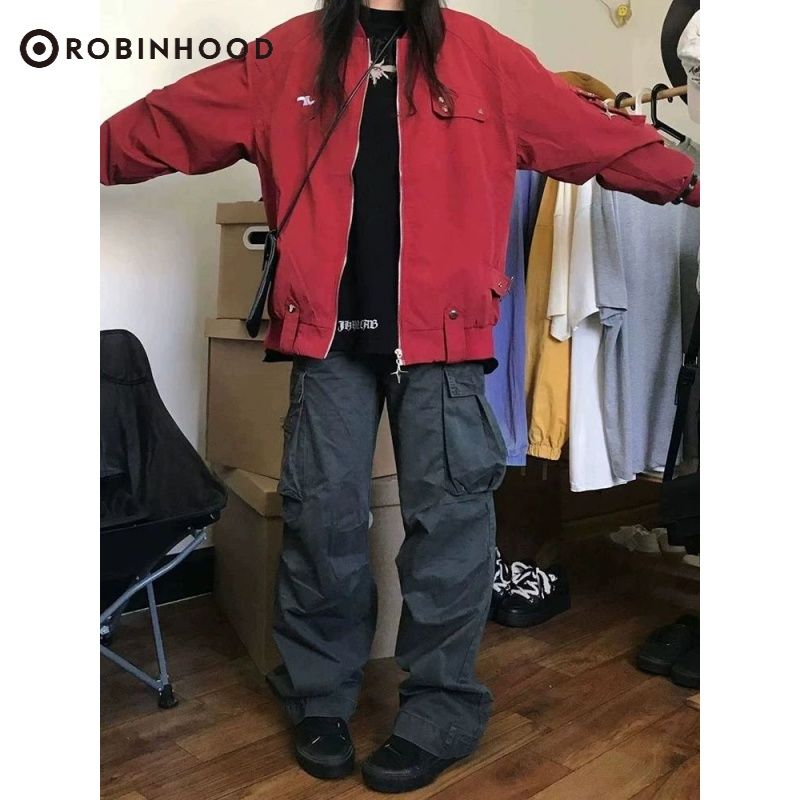 ROBINHOOD美式復古高街男女情侶春秋季寬鬆百搭潮牌棒球外套夾克