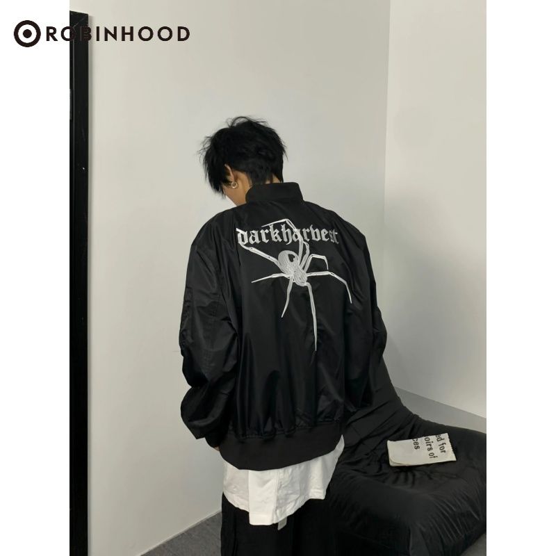 ROBINHOOD美式街頭潮牌蜘蛛拉鏈開衫外套春秋寬鬆設計感小眾夾克
