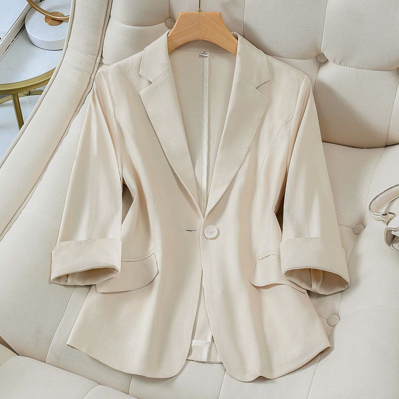 Spring and autumn silk linen small suit jacket for women 2023 new summer thin early autumn small three-quarter sleeve suit