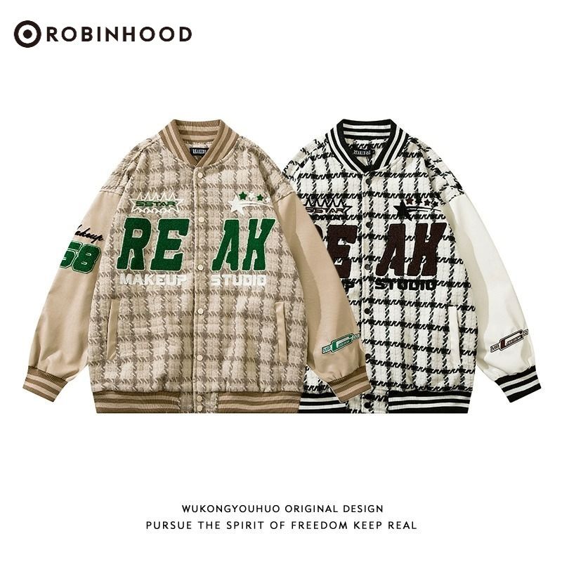 ROBINHOOD Lazy Style Premium Spring and Autumn Jacket Hoodless Loose Versatile Outer Baseball Uniform Casual Top
