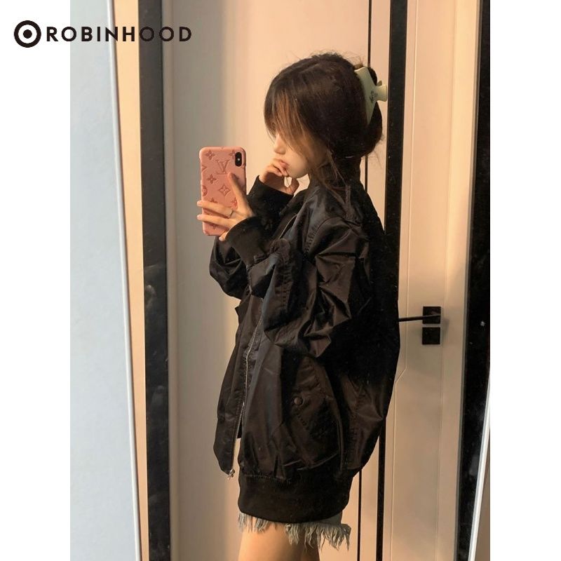 ROBINHOOD美式復古蜘蛛棒球服外套女春秋季潮牌飛行夾克寬鬆薄款