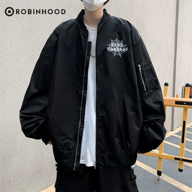 ROBINHOOD美式街頭蜘蛛繡花棒球服外套女春秋男女同款夾克潮流
