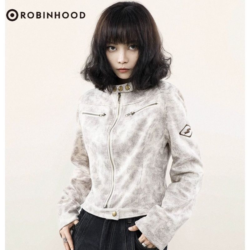 ROBINHOOD American style 2023 new retro high-end sweet and cool style motorcycle jacket top short coat for women