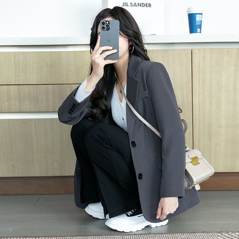 Gray high-end suit jacket for women 2023 spring and autumn new Korean style casual retro small man suit top