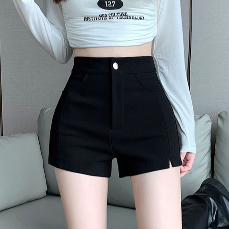 Hot girl black slit shorts women's group autumn and winter new outer wear tight leggings hot pants high waist hip casual boot pants