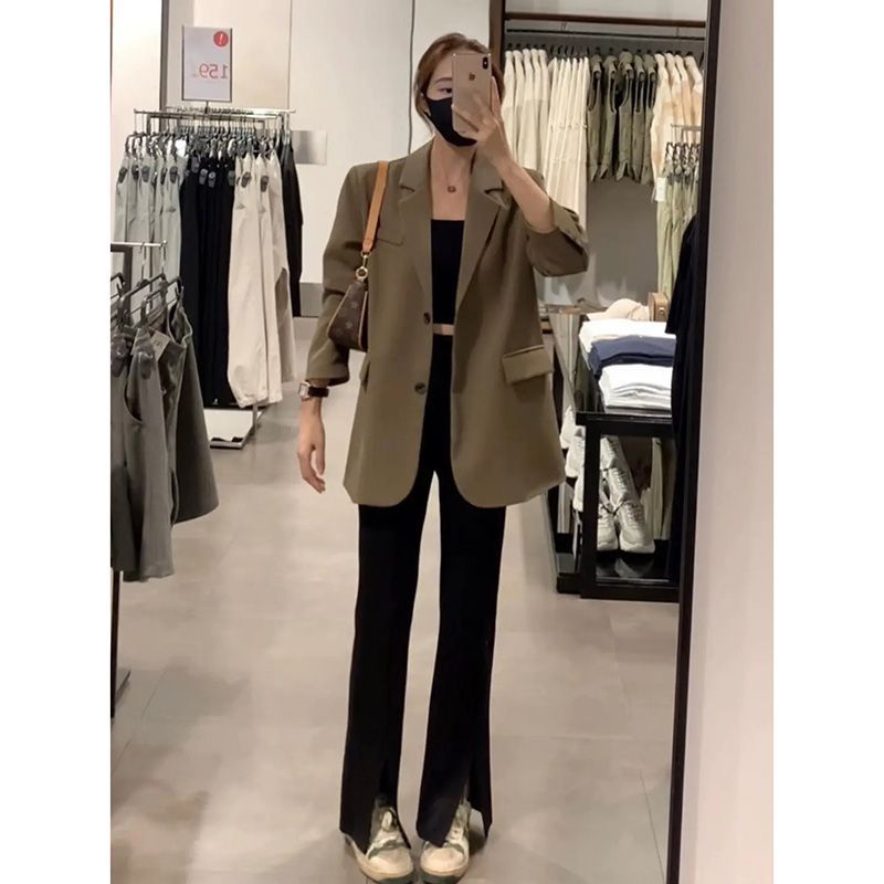 Brown suit jacket for women 2023 early spring and autumn new Korean style small high-end casual street chic suit