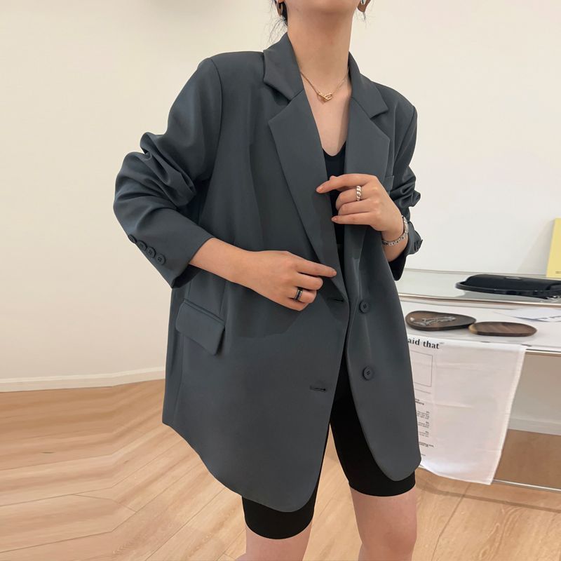 High-end gray chic suit jacket for women 2023 spring and autumn loose oversize casual suit