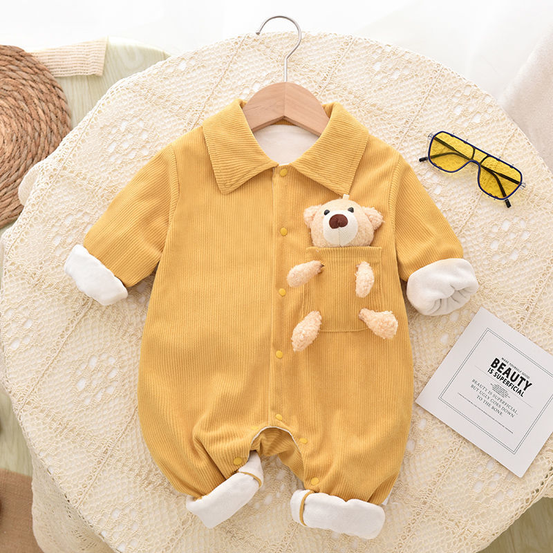 Baby clothes plus velvet and thickening for autumn and winter baby one-piece warm jacket newborn outing clothes super cute