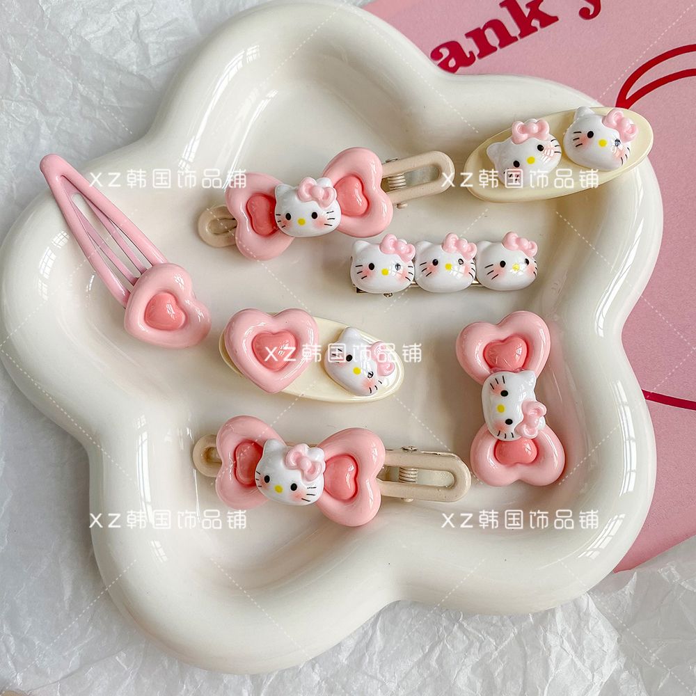 7件套~可愛腮紅兔髮夾套裝kt貓發卡粉嫩少女心劉海夾側邊夾子頭飾