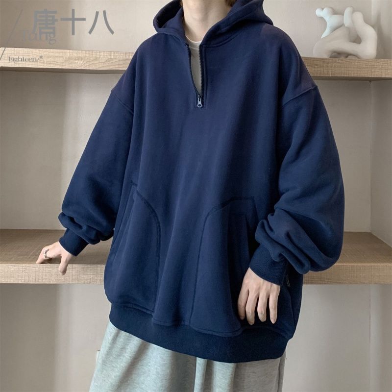重磅衛衣男款冬季美式半拉鏈連帽外套秋冬hiphop潮牌正肩衣服