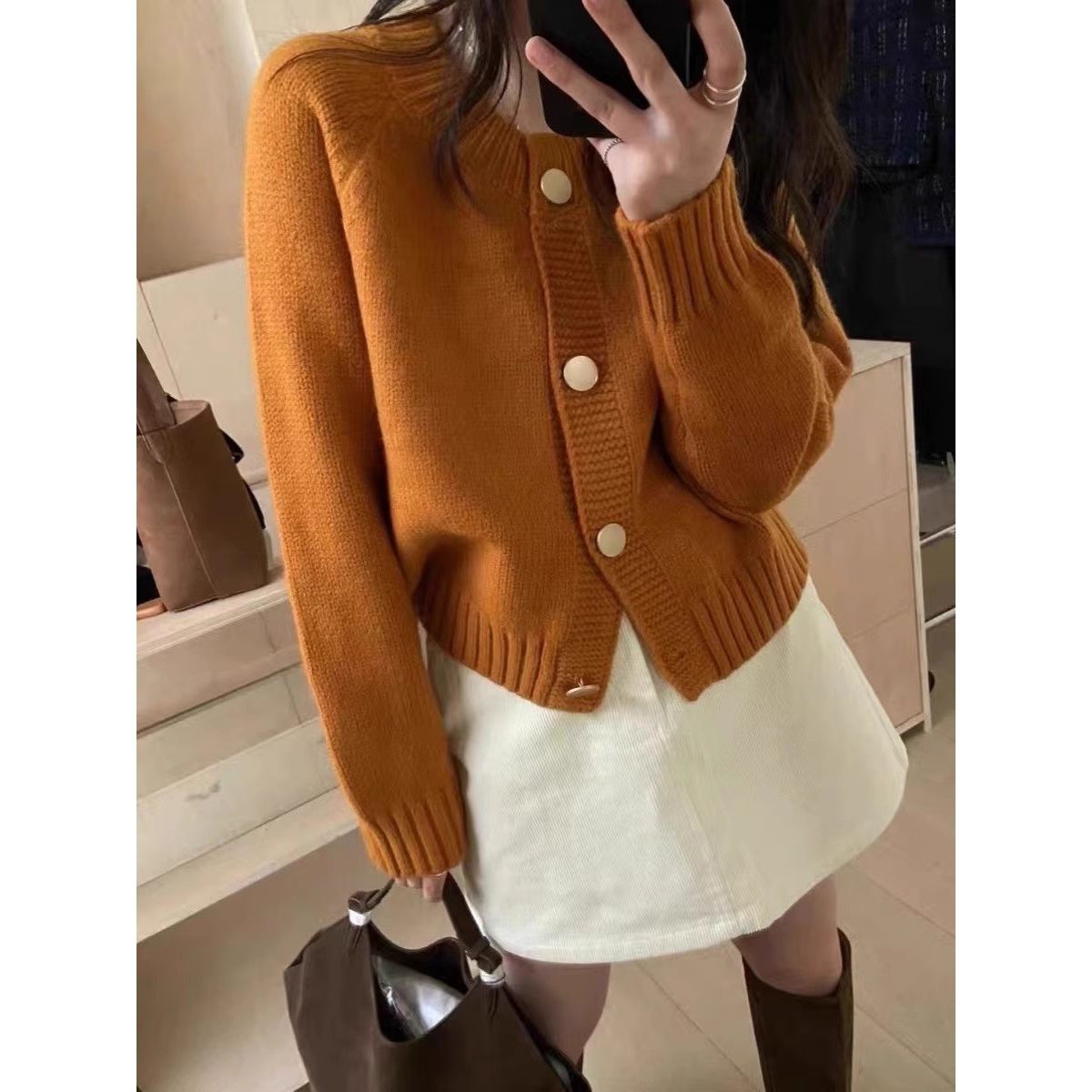 Knitted Cardigan Women's European Station Autumn Clothing New European Women's Soft Waxy Round Neck Lazy Style Sweater Jacket Trendy