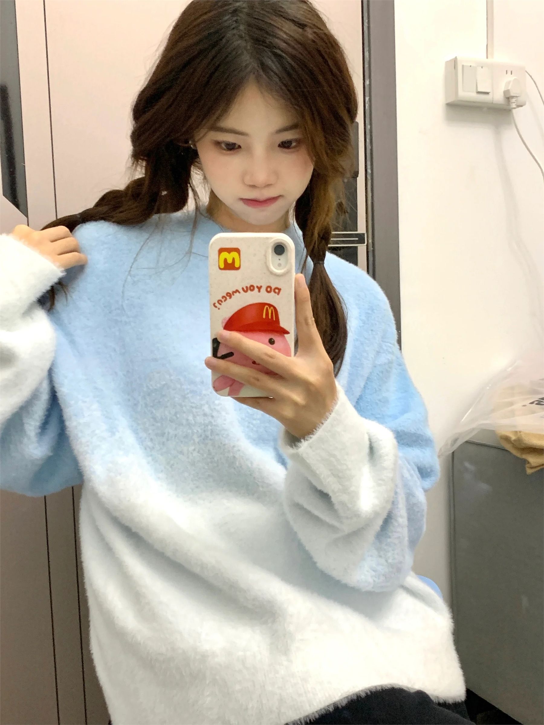 甜美慵懶風漸變毛衣女秋冬新款寬鬆圓領套頭毛針織衫休閒時尚上衣