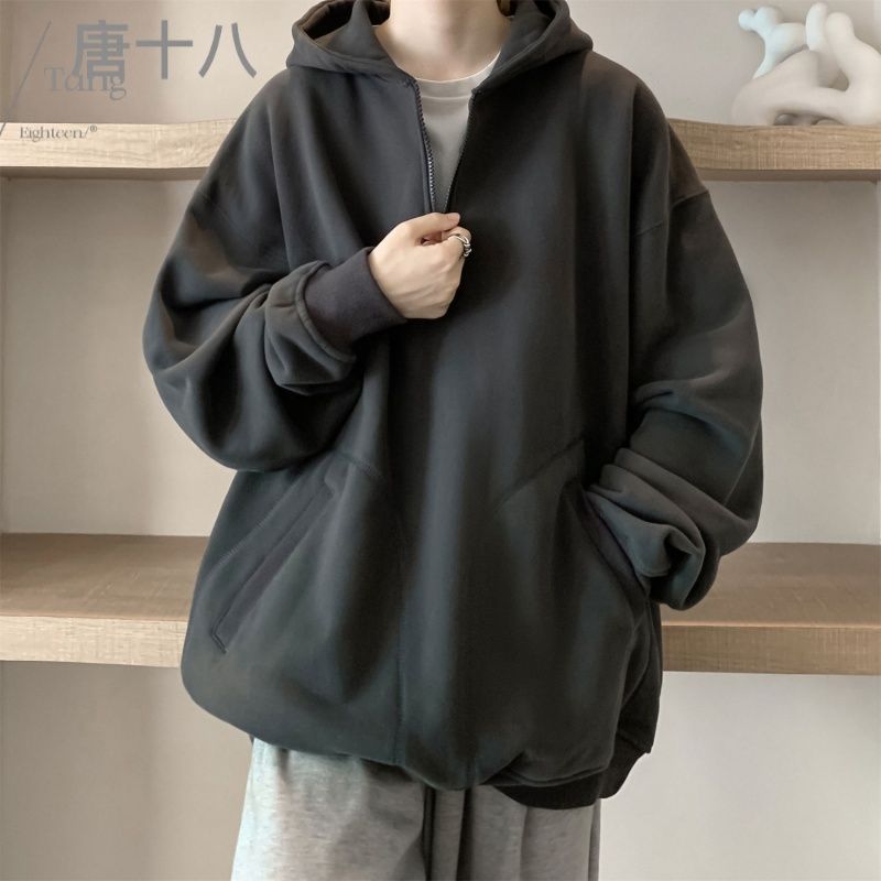 秋冬季2023年新款半拉鏈衝鋒衛衣男連帽美式復古重磅外套內搭打底