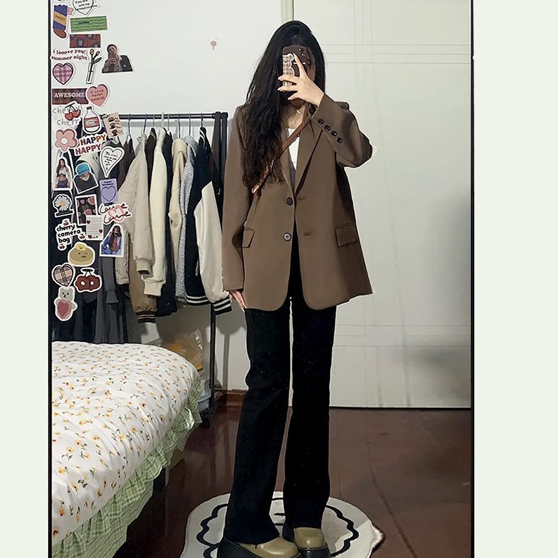 Brown blazer women's short 2023 spring and autumn new Korean style small casual casual loose high-end suit