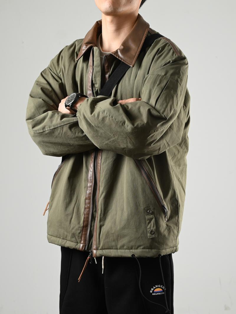 XGI Japanese retro cotton coat men's contrasting color splicing autumn and winter cotton coat trendy American street casual cotton coat