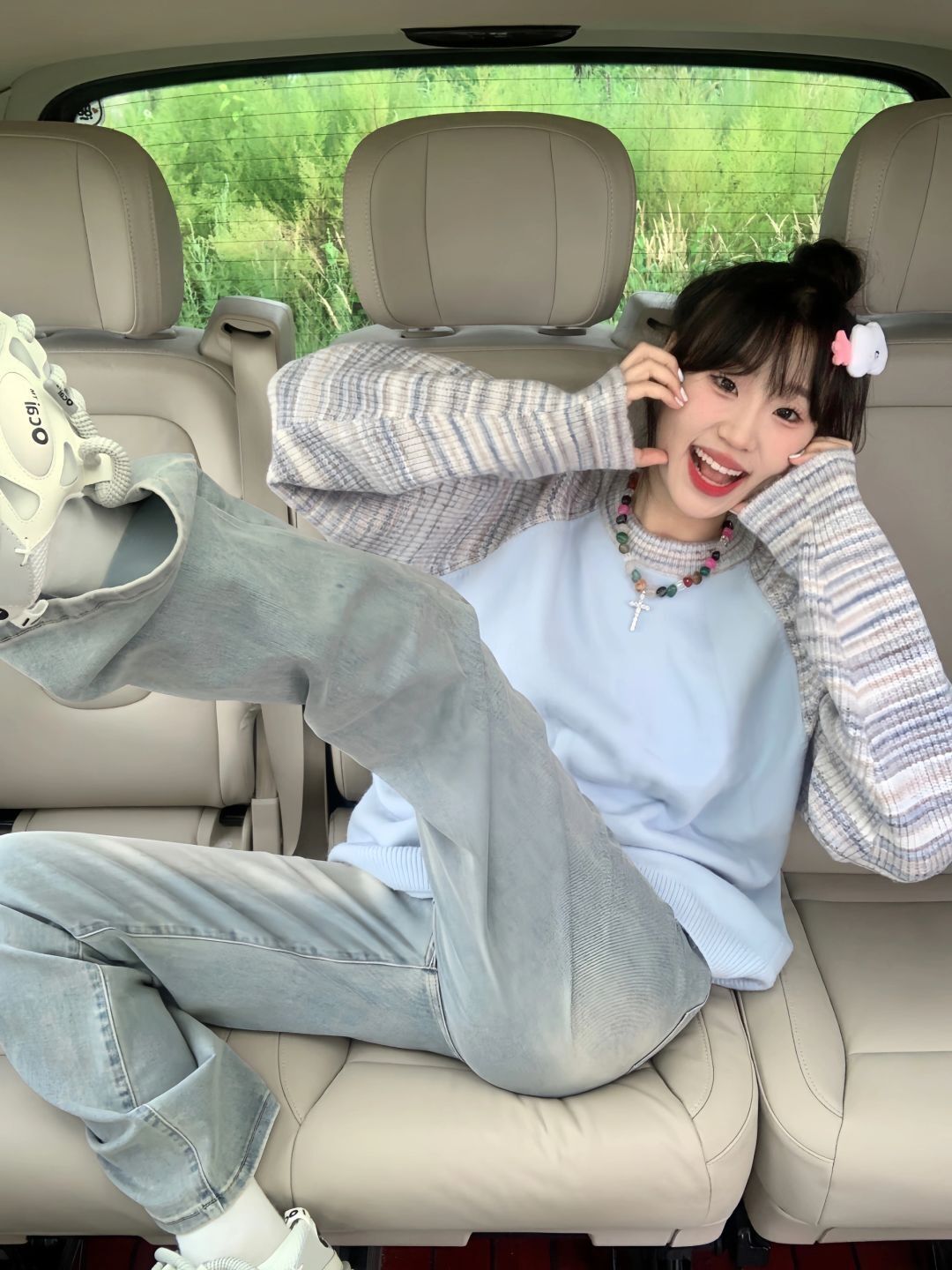高級感超好看拼接毛衣女秋冬2023新款慵懶風設計感美式插肩袖衛衣