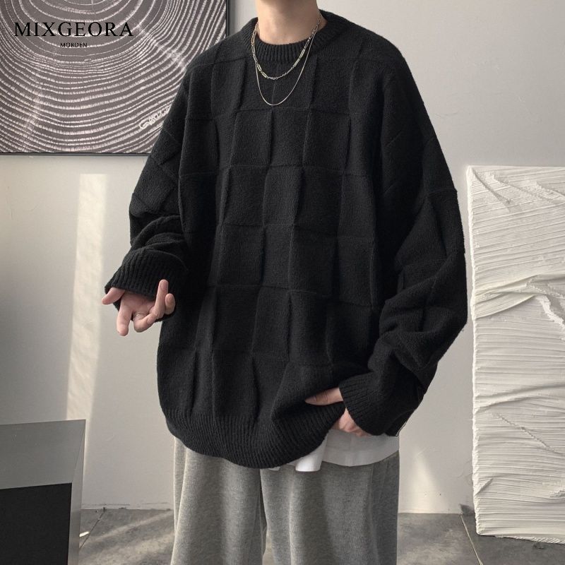 MIX GEORA black sweater men's winter high-end Korean sweater autumn and winter lazy style Japanese retro jacket