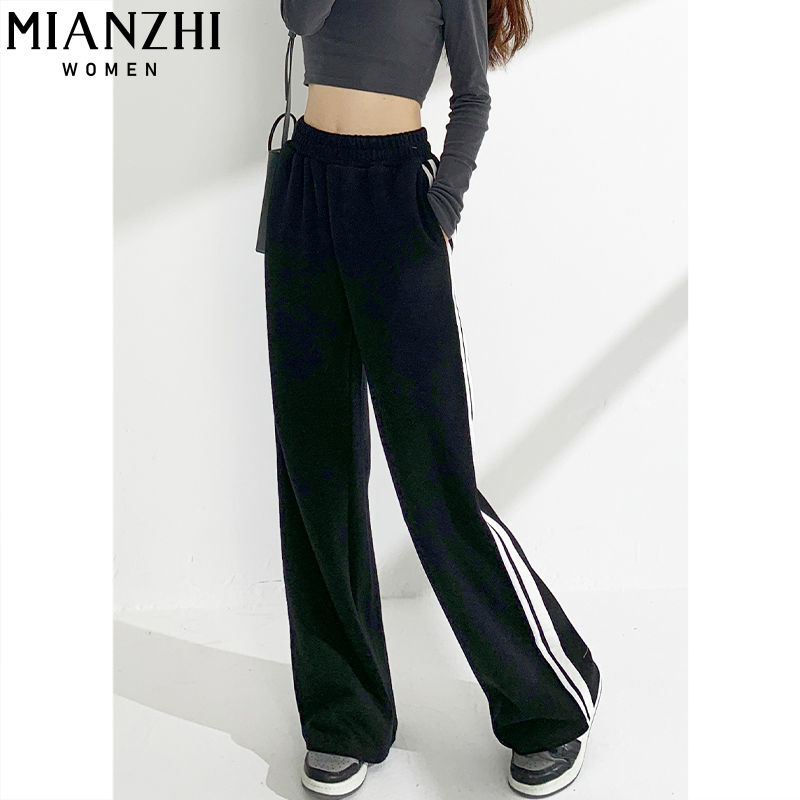 森馬集團棉致黑色闊腿褲女2023春秋新款休閒加長直筒運動衛褲冬季