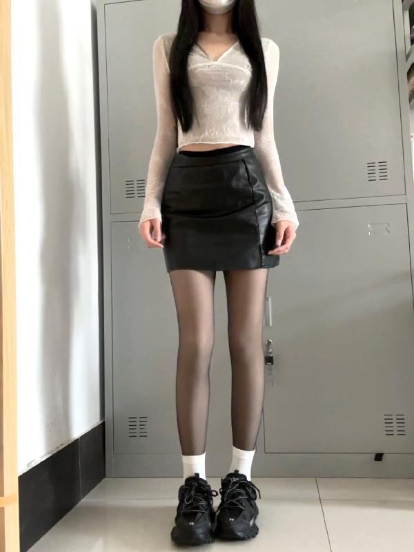 黑色開叉小皮裙半身裙女大碼胖mm辣妹高腰包臀裙顯瘦a字短裙