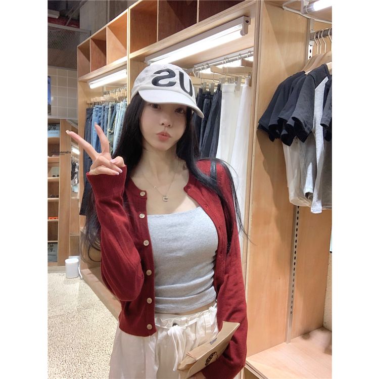 Korean high-end short knitted cardigan 2023 new sweater jacket for women early autumn long-sleeved top early autumn wear