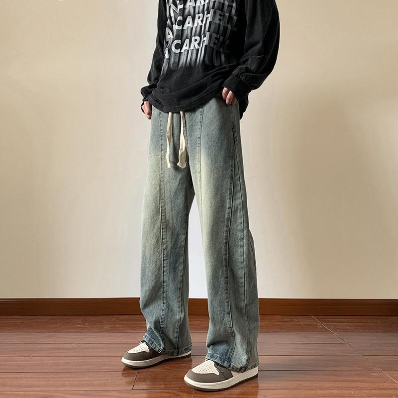 Jeans 2023 New Men's Retro Trendy Brand American Distressed Straight Pants Autumn High Street Wide Leg Casual Pants