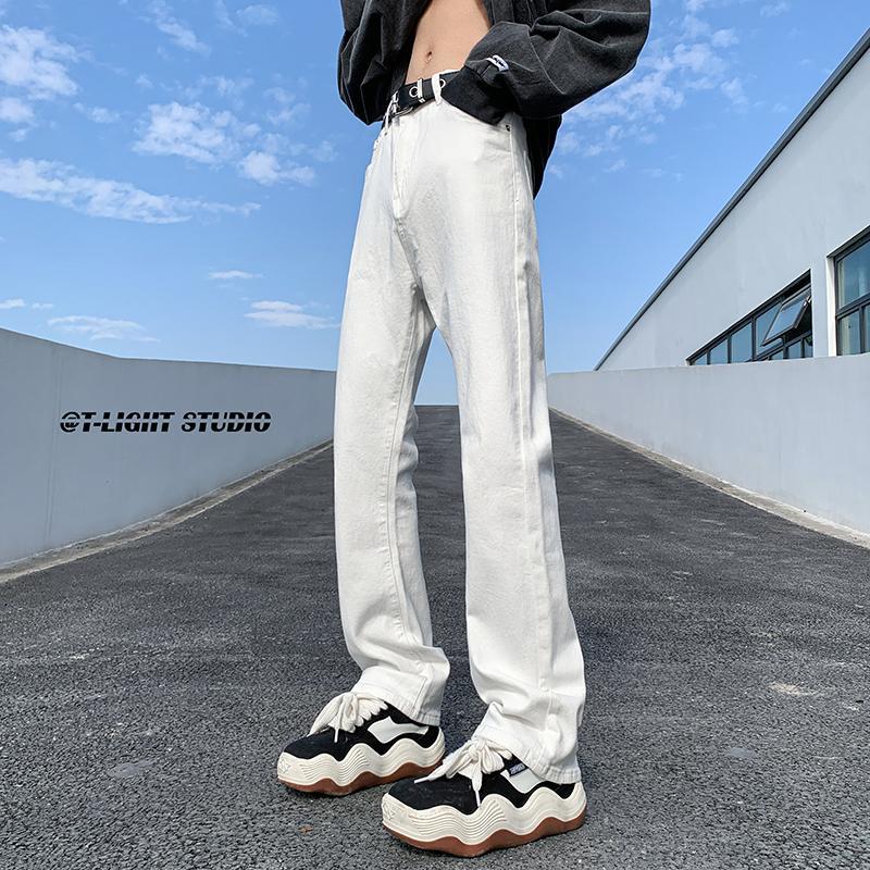 vibe American street pants high street pure black slim jeans men's straight slim micro-flared pants trendy large size