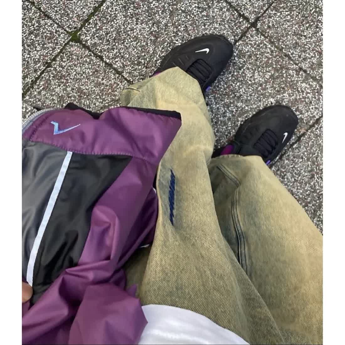 美式vibe水洗舊褪色闊腿泥染字母刺繡褶皺直筒牛仔褲男百搭ins潮