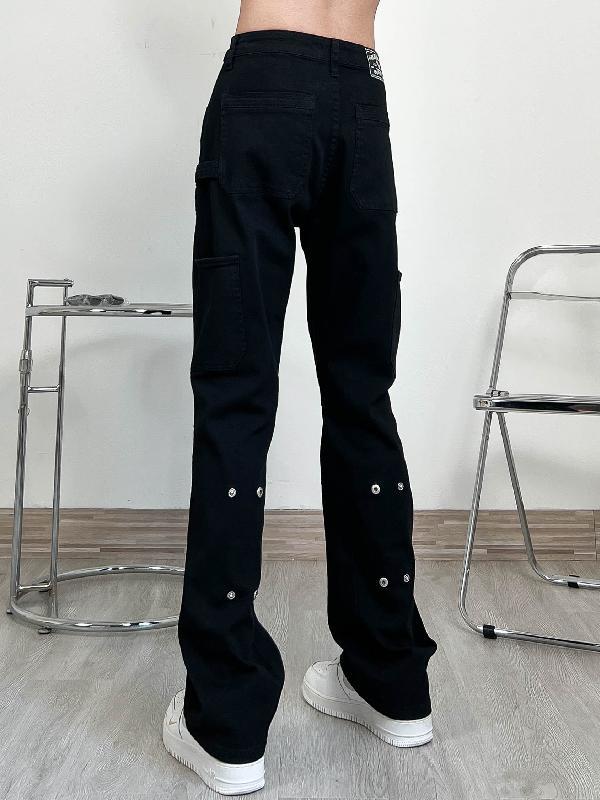 FILFR American vibe style slim micro-flare jeans men's high street fashion brand straight button design pants