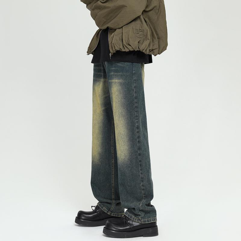 DF jeans men's straight loose 2023 new autumn mud yellow dyed old casual trousers autumn and winter boys' trousers
