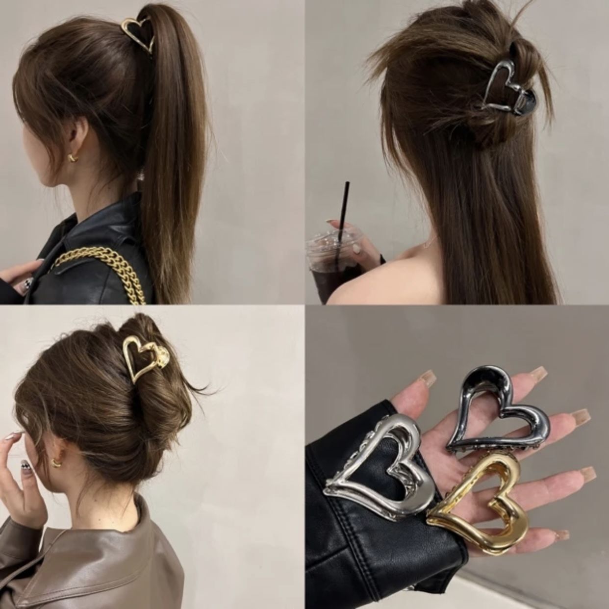 Love metal hair clip for women with hair on the back of the head, shark clip, high-end grabber clip, 2023 new high ponytail fixed clip