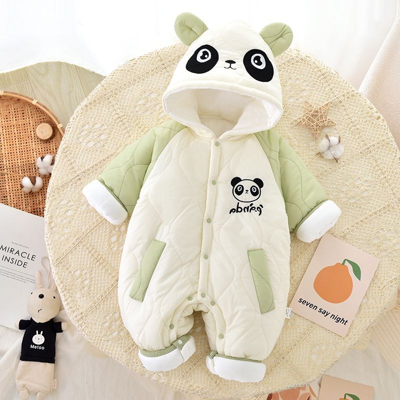 Newborn outing clothes with cotton and thickening, autumn and winter baby one-piece cotton-padded clothes, baby warm crawling clothes, winter clothes