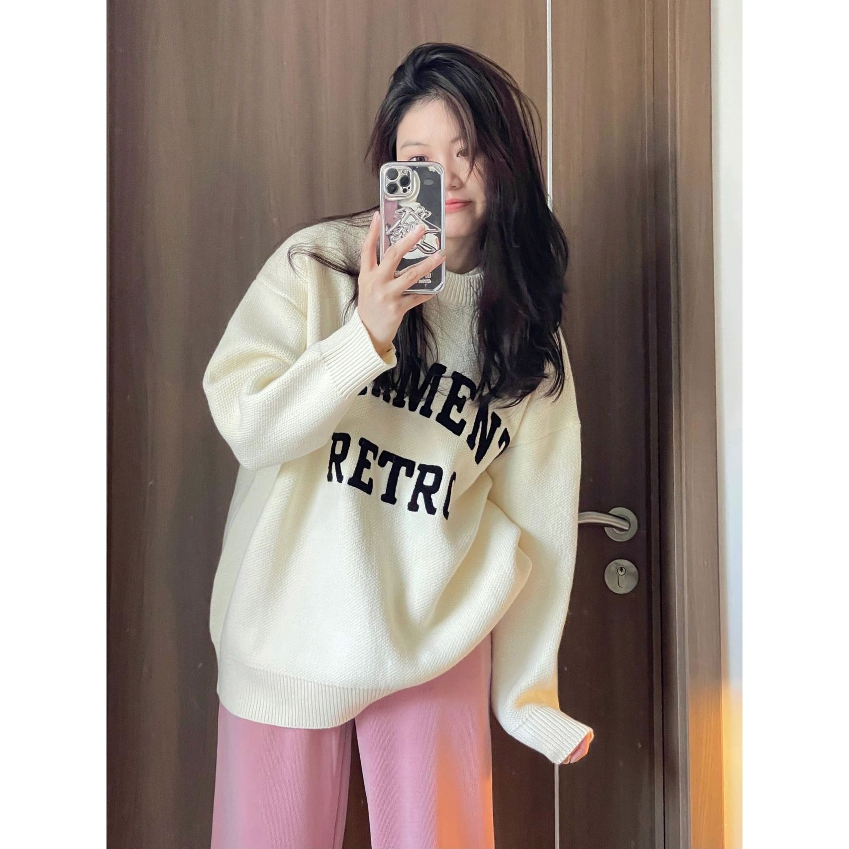 奶fufu學院風套頭字母毛衣女秋冬慵懶高級感超好看寬鬆針織衫上衣