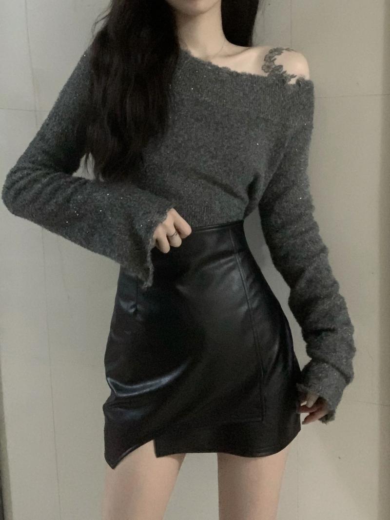 黑色PU皮包臀裙大碼短款半身裙女秋季胖MM高腰不規則皮裙短裙