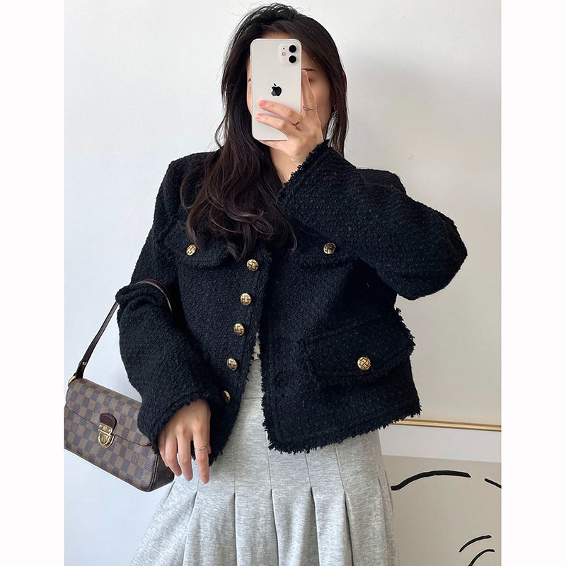 Black small fragrant style jacket for women short style 2023 spring and autumn new style high-end French style celebrity top