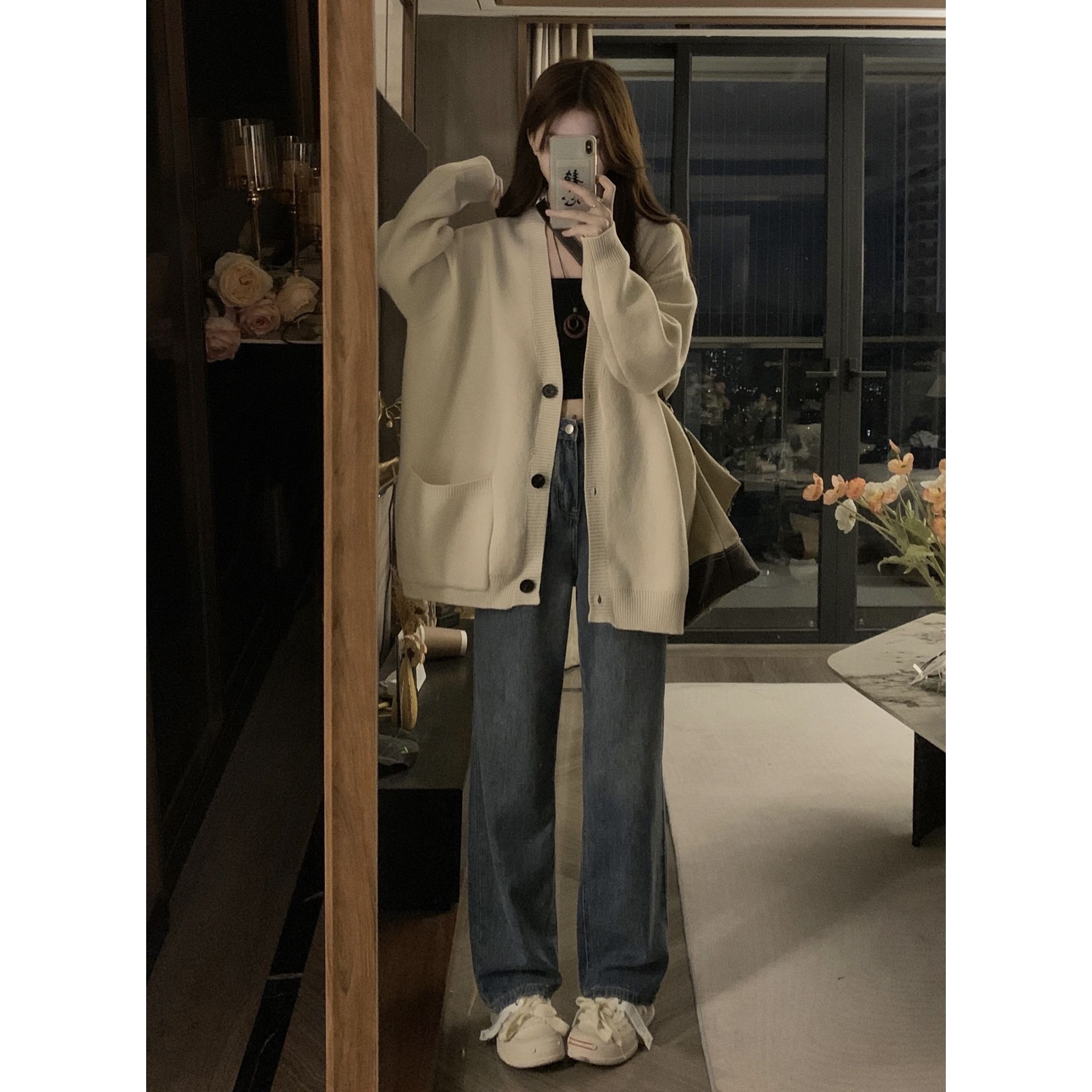 軟糯慵懶風毛衣開衫女春秋季新款韓系高級感V領顯瘦針織外套上衣