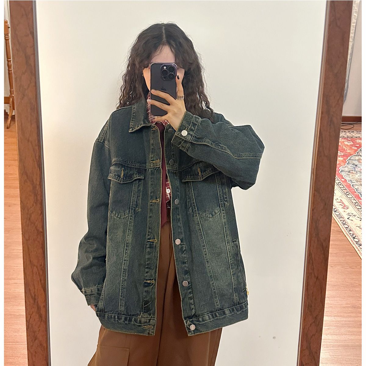 Retro street fashion brand distressed washed denim jacket for women spring and autumn loose casual long-sleeved jacket top trendy ins