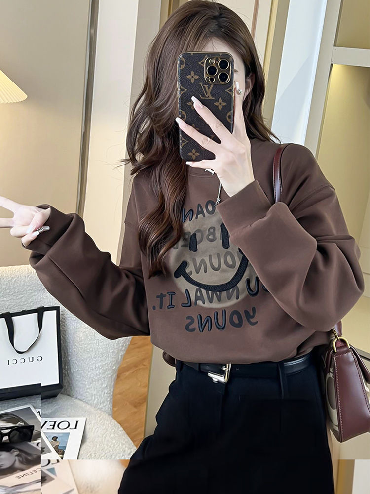 歐洲站衛衣潮流女裝2023秋季新款洋氣寬鬆休閒上衣圓領體恤衫外套