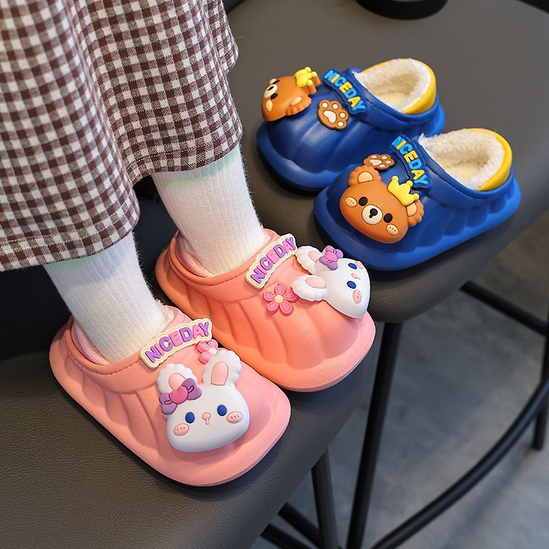 儿童棉拖鞋男童冬女童小孩婴幼儿室内居家宝宝防滑毛毛包跟棉鞋冬