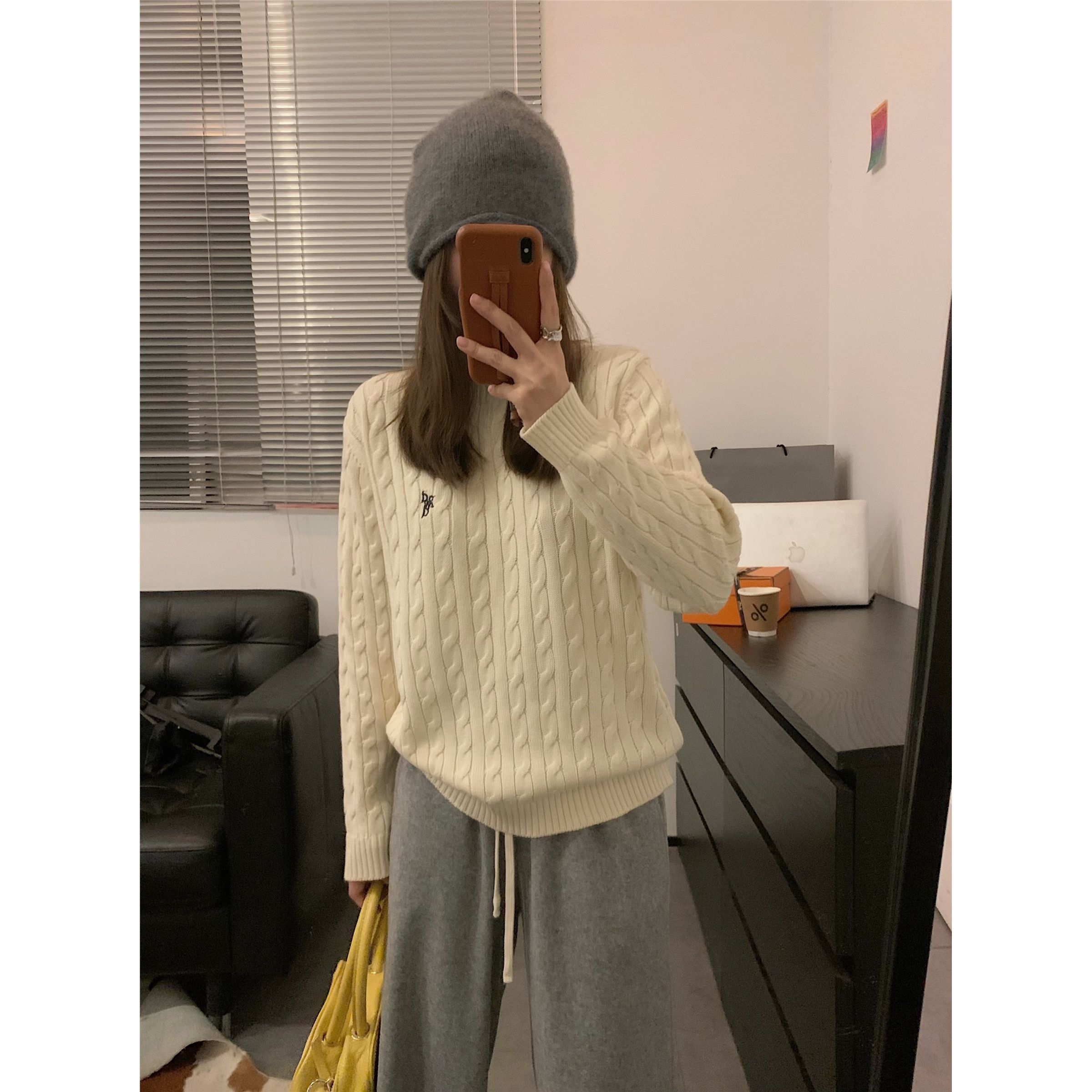 麻花毛衣女秋冬新款學院寬鬆外穿慵懶風軟糯圓領套頭針織衫上衣