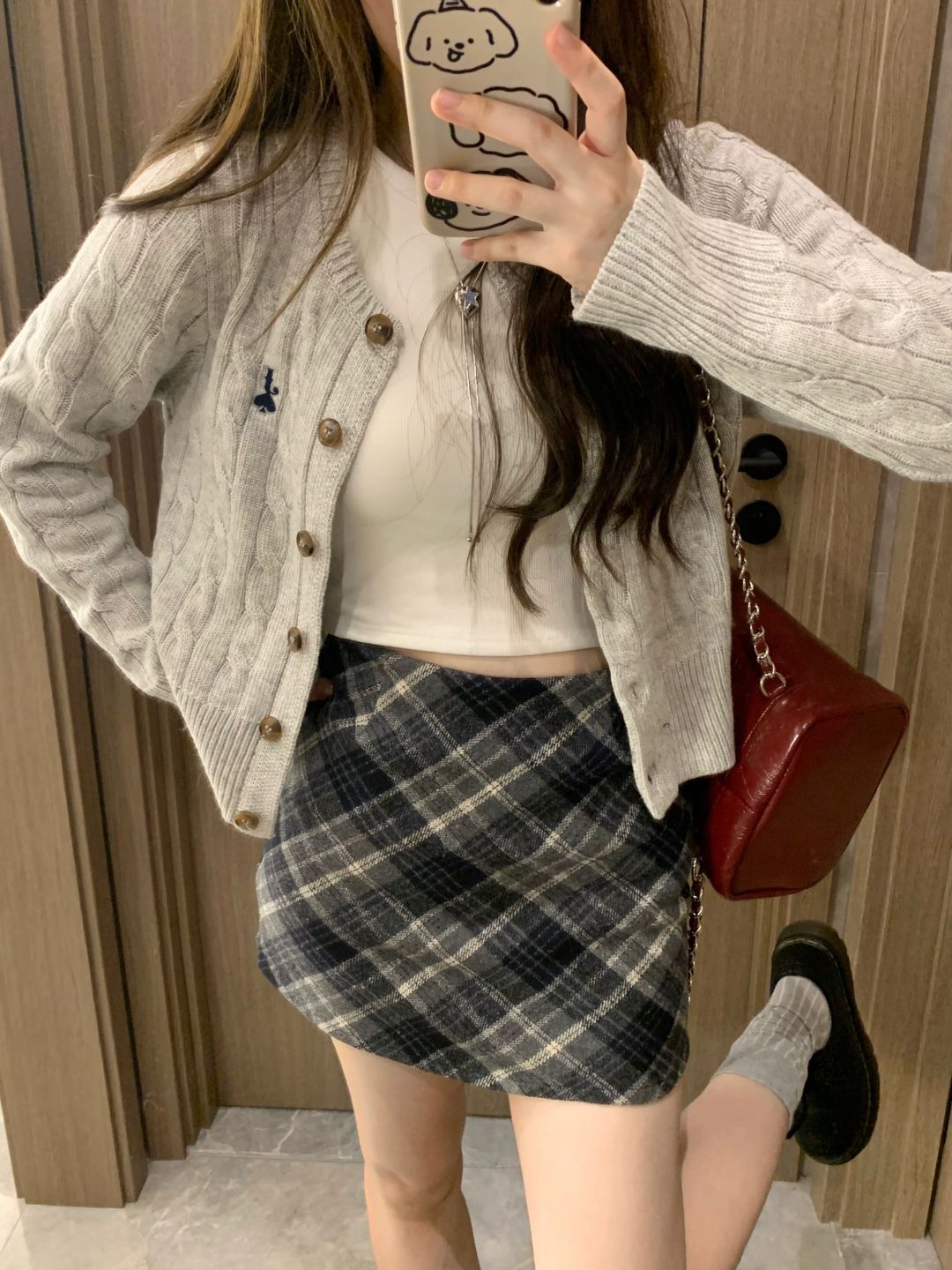 Gray New Korean Style Thick Twist Embroidery Knitted Cardigan Women's Autumn and Winter College Style Short Jacket Top