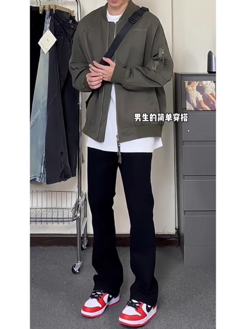 American high street cleanfit pants for boys in spring and autumn to show height and wear pure black pants with straight slim fit and boot-cut pants