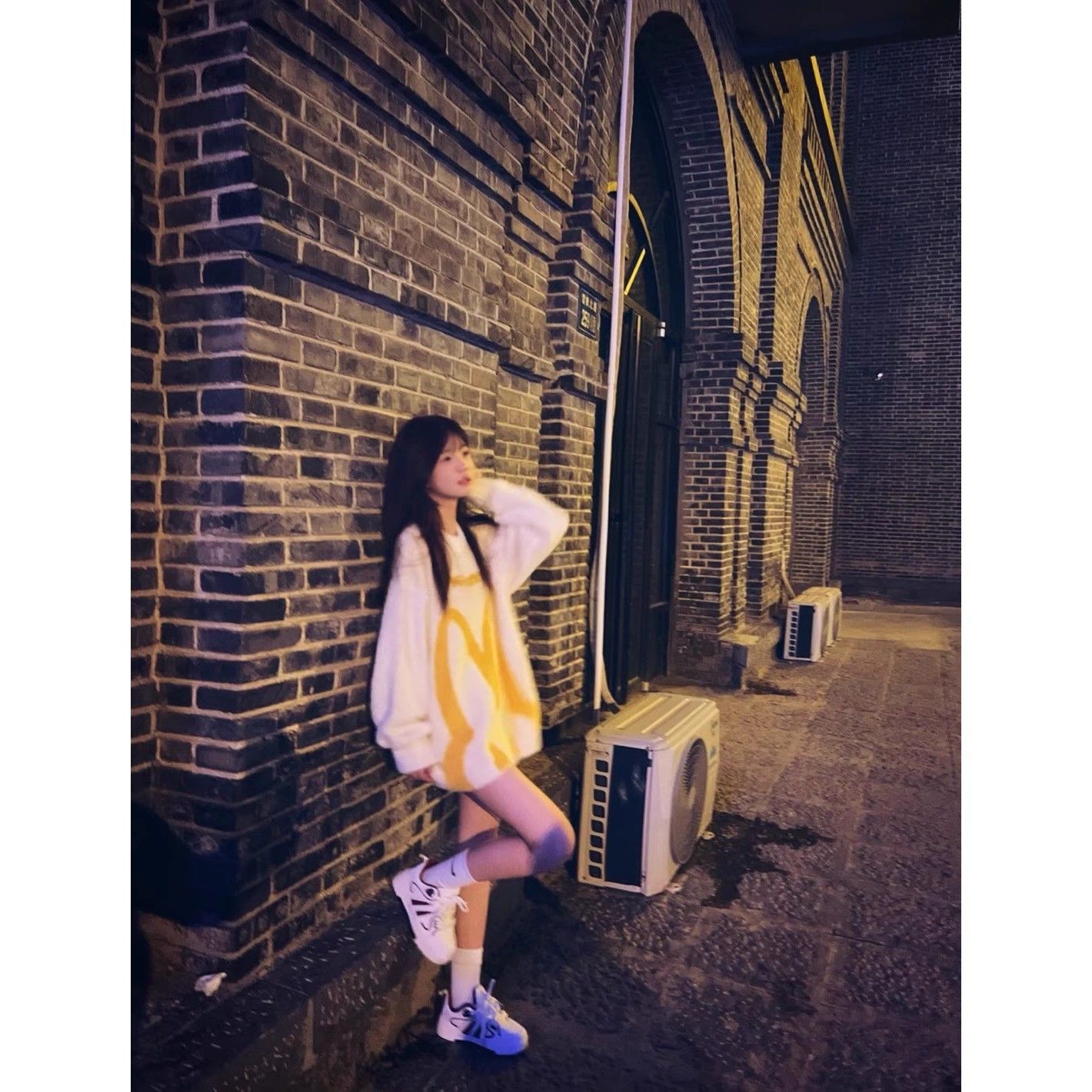美式復古兔耳朵圓領毛衣女2023秋冬季潮牌寬鬆休閒百搭針織衫上衣