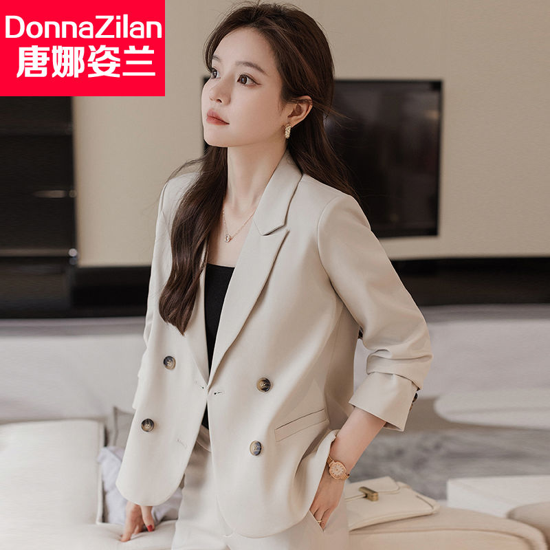 米白色西装外套女秋季2023新款韩版时尚气质短款职业休闲西服套装