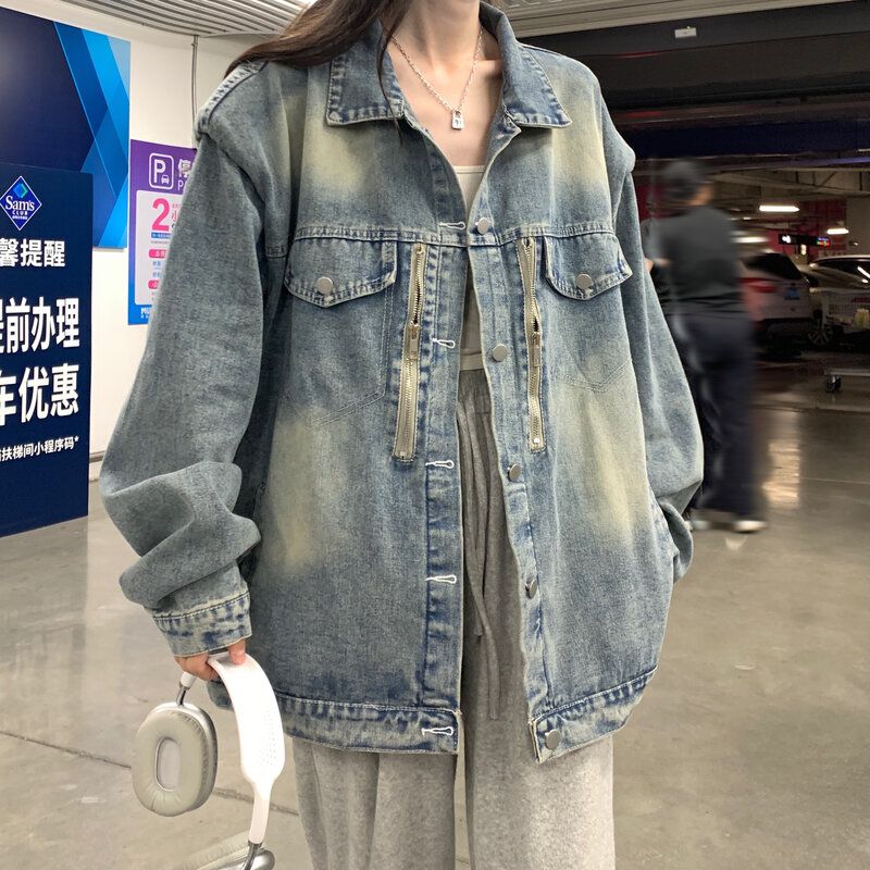 American retro denim jacket for female students in autumn and winter new design niche loose casual versatile jacket top