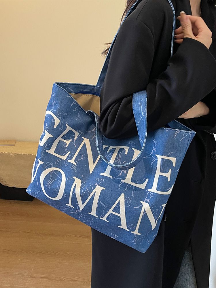 Canvas Tote Bag for Women 2023 New Style Bag Fashion Casual Shoulder Bag Large Capacity College Student Classroom Commuter Bag