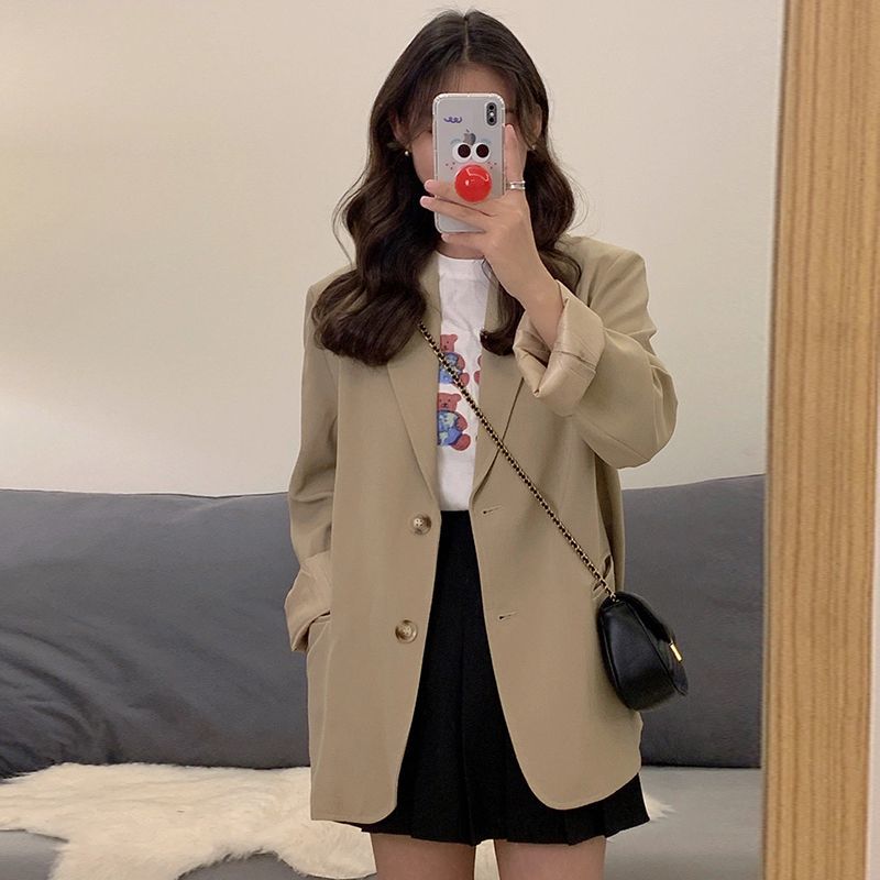 Khaki small suit jacket for women 2023 spring and autumn new high-end design niche casual short suit top