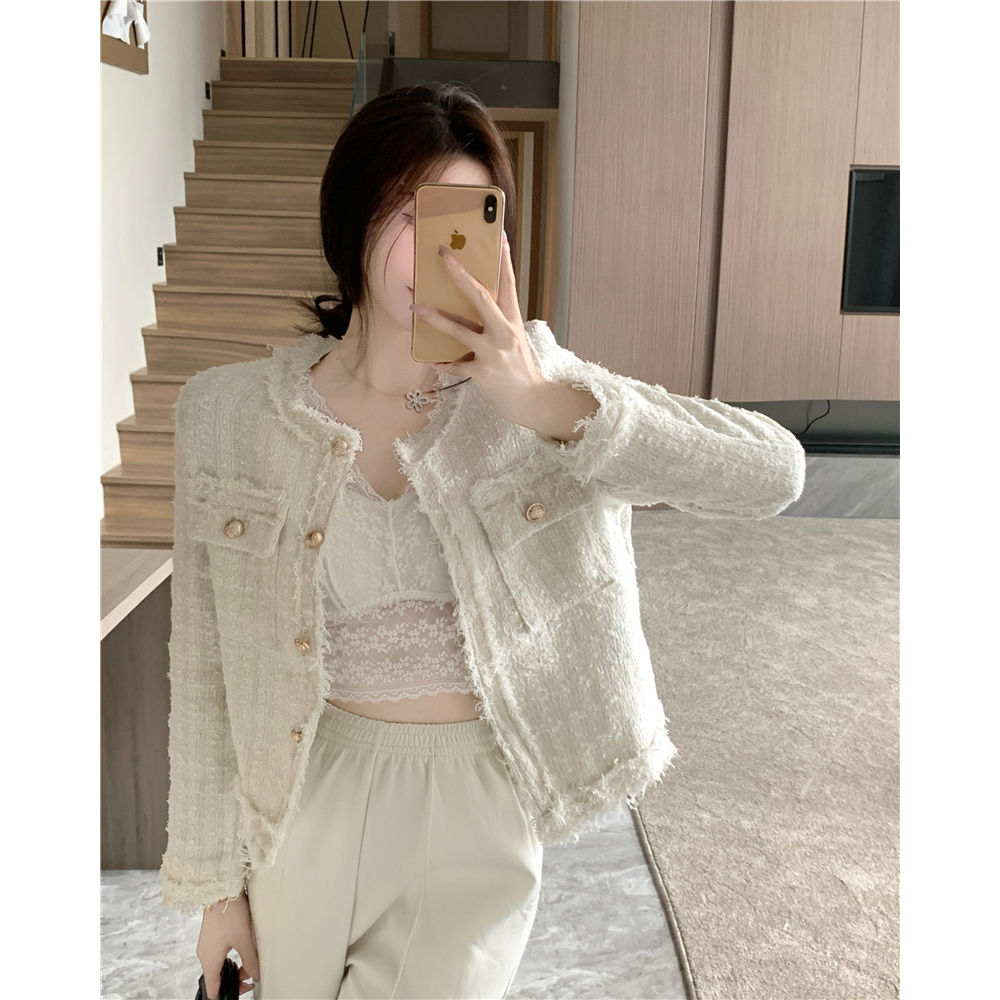 White short coat for women, new design for autumn, small fragrance, French lady, high-end and temperament top