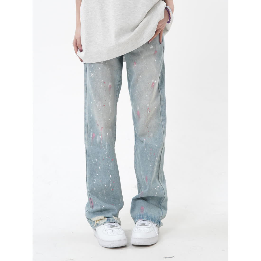 National trend American style worn niche design straight high waist jeans for men and women ins trend washed hip hop versatile trousers