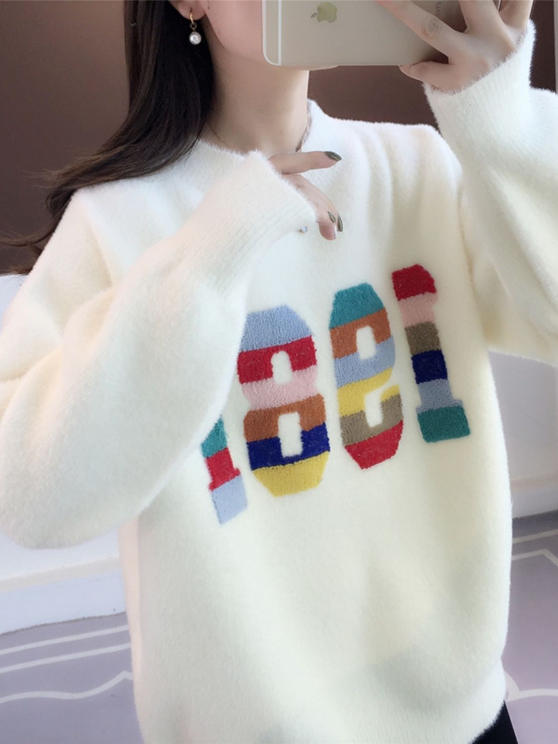 中長款白色毛衣女2023新款洋氣寬鬆針織衫打底上衣女秋冬加厚